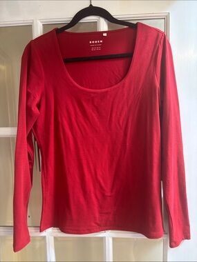 Boden Women's Double Layer Jersey Neck Long Sleeve Top - Red
